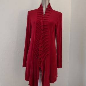 Chico's Travelers Vintage Red Open Cardigan Ruffle Sweater Size 1 or M